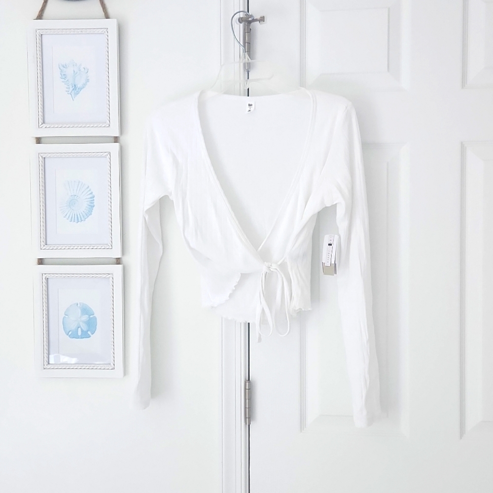 BP. Pointelle Rib Wrap Top - White Brilliant, Size S, NWT